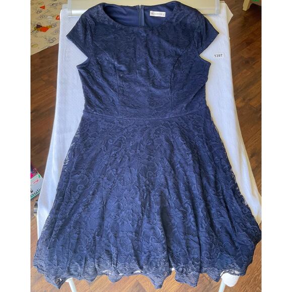 Muadress Women’s Short Sleeve Screw Neck Knee Length Lace Dress size 2XL, Blue - Picture 4 of 10